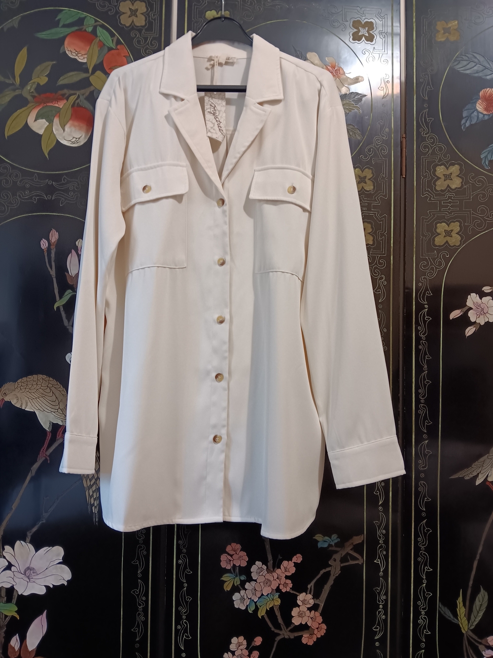 Mystree Classic Cream Button-Front Women's Blouse